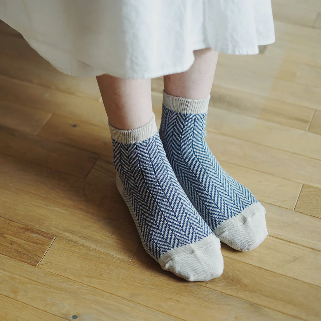 Memeri : giza cotton herringbone socks - navy