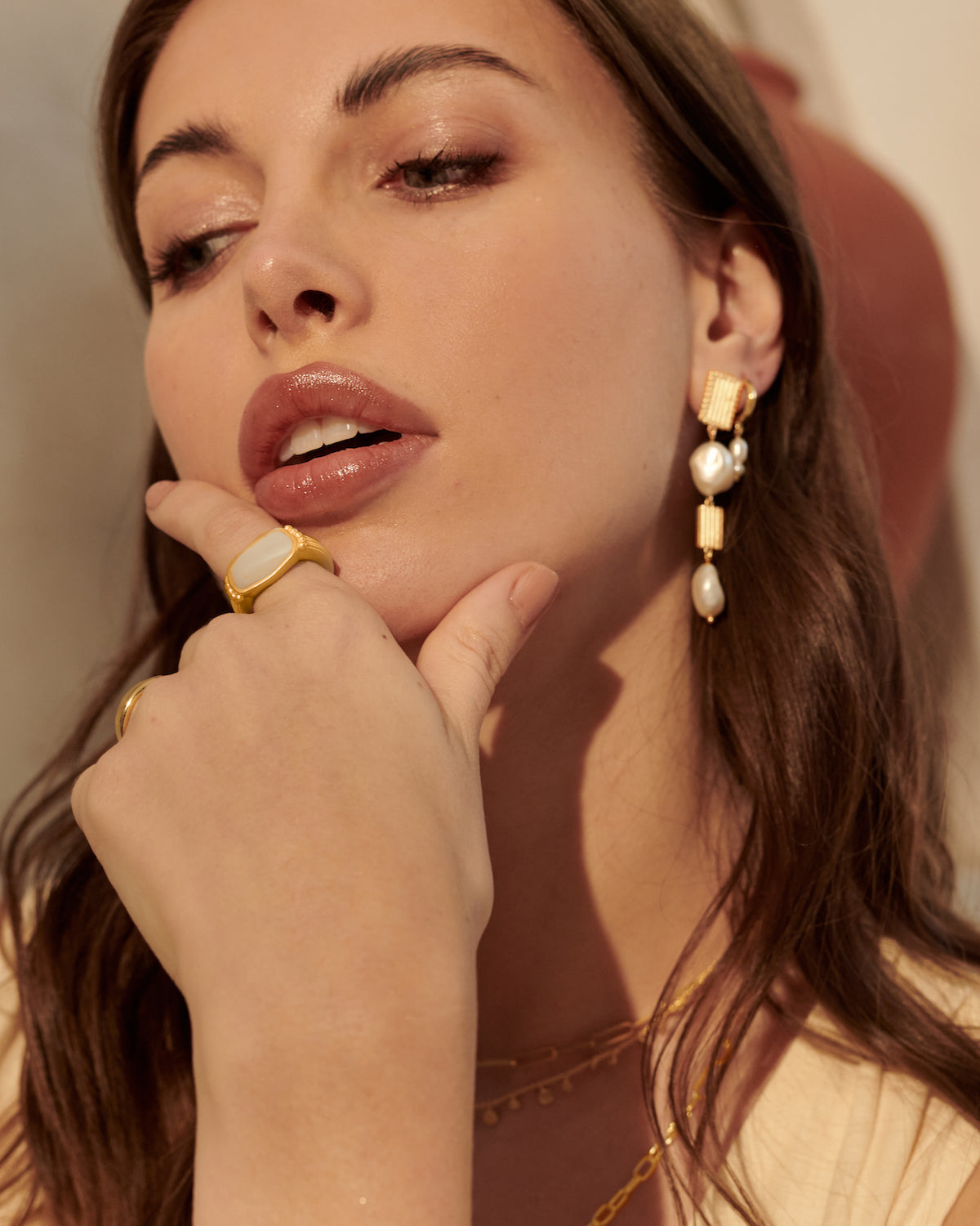 MURKANI - Aphrodite Goddess Mother of Pearl Ring in 18KT Yellow Gold Plate