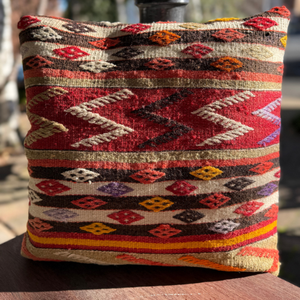 Hand Embroidered Traditional Motif Cushion Cover - Beige - Su Yolu Nazarlik Goz
