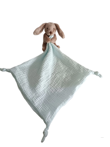Petite Vous - Benny the Bunny with Blue Muslin Comforter