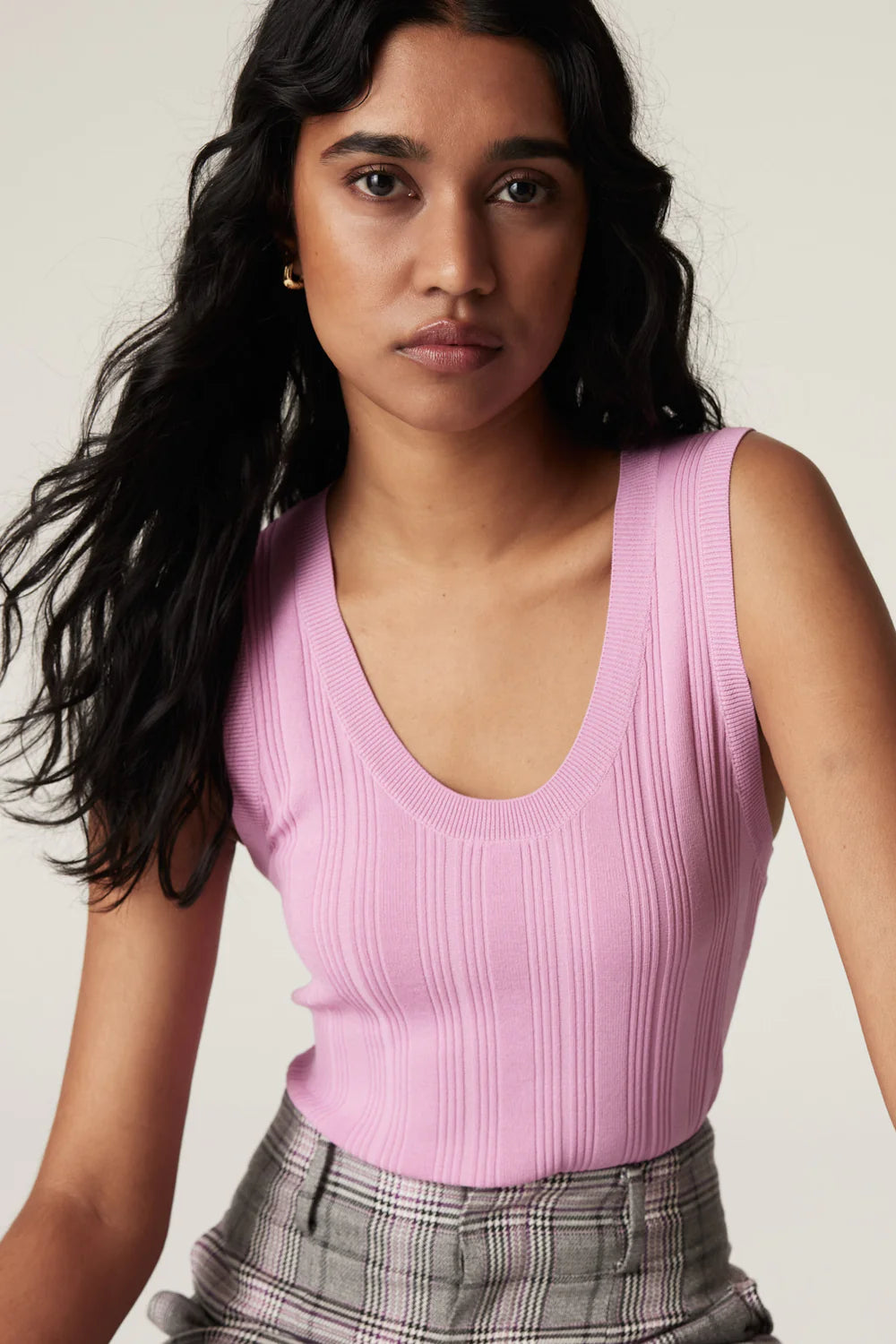 Cable Crepe Rib Singlet - Musk Pink