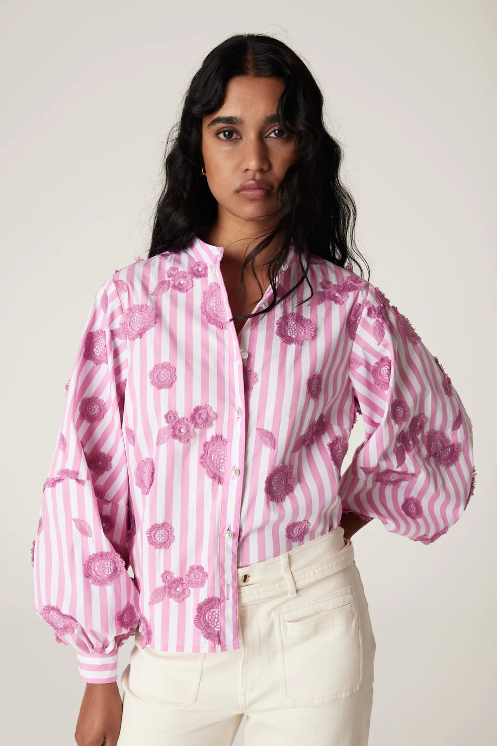 Cable Philly Embroidered Shirt - Pink Stripe