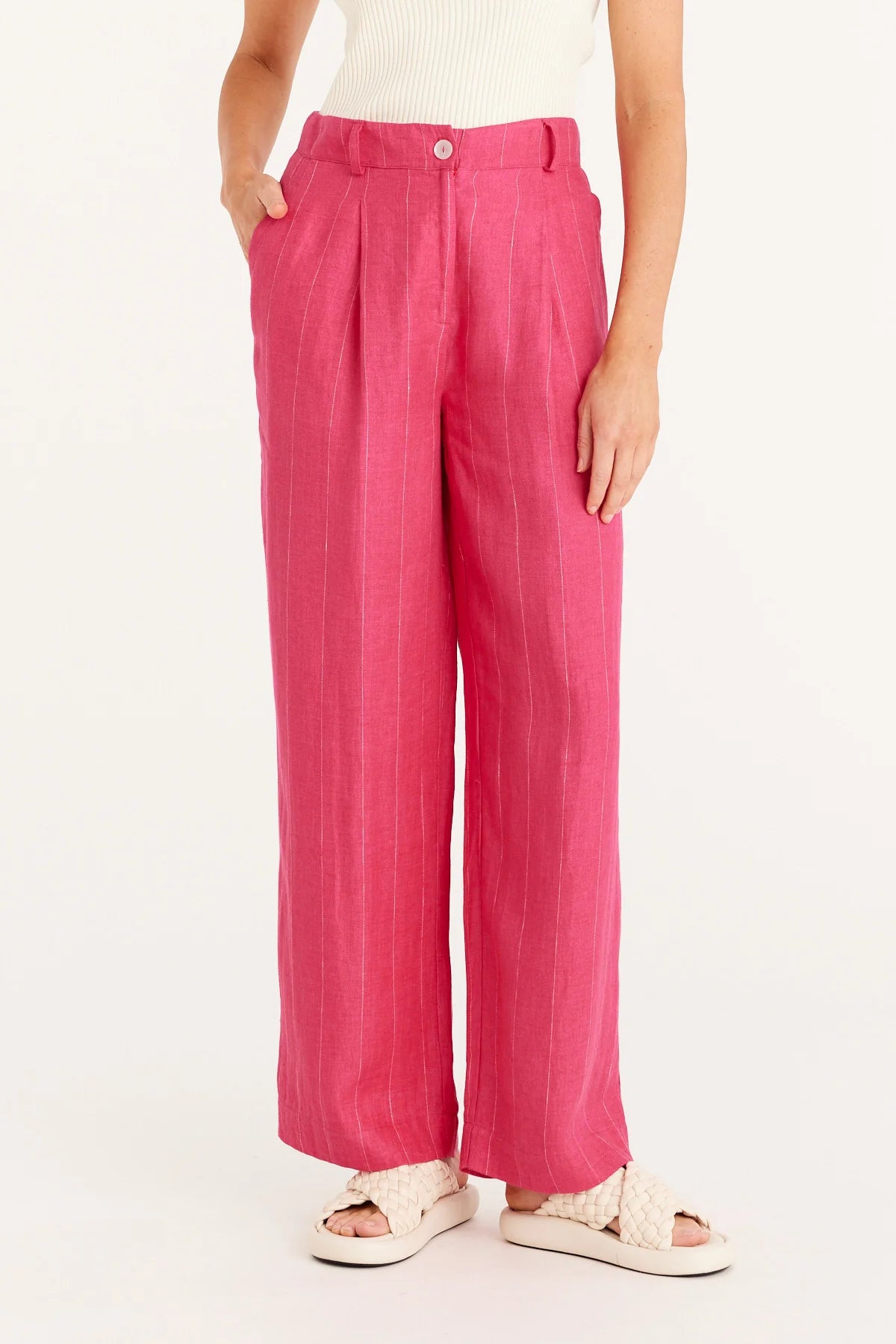 CABLE - Freya Linen Pant - Hot Pink