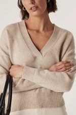 Load image into Gallery viewer, CABLE - Cashwool V Neck Jumper - Oatmeal
