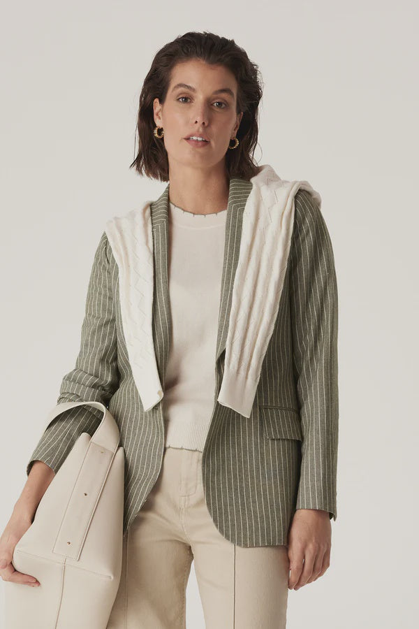 CABLE - Mosman Pinstripe Blazer - Sage Green Pinstripe