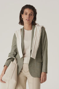 CABLE - Mosman Pinstripe Blazer - Sage Green Pinstripe