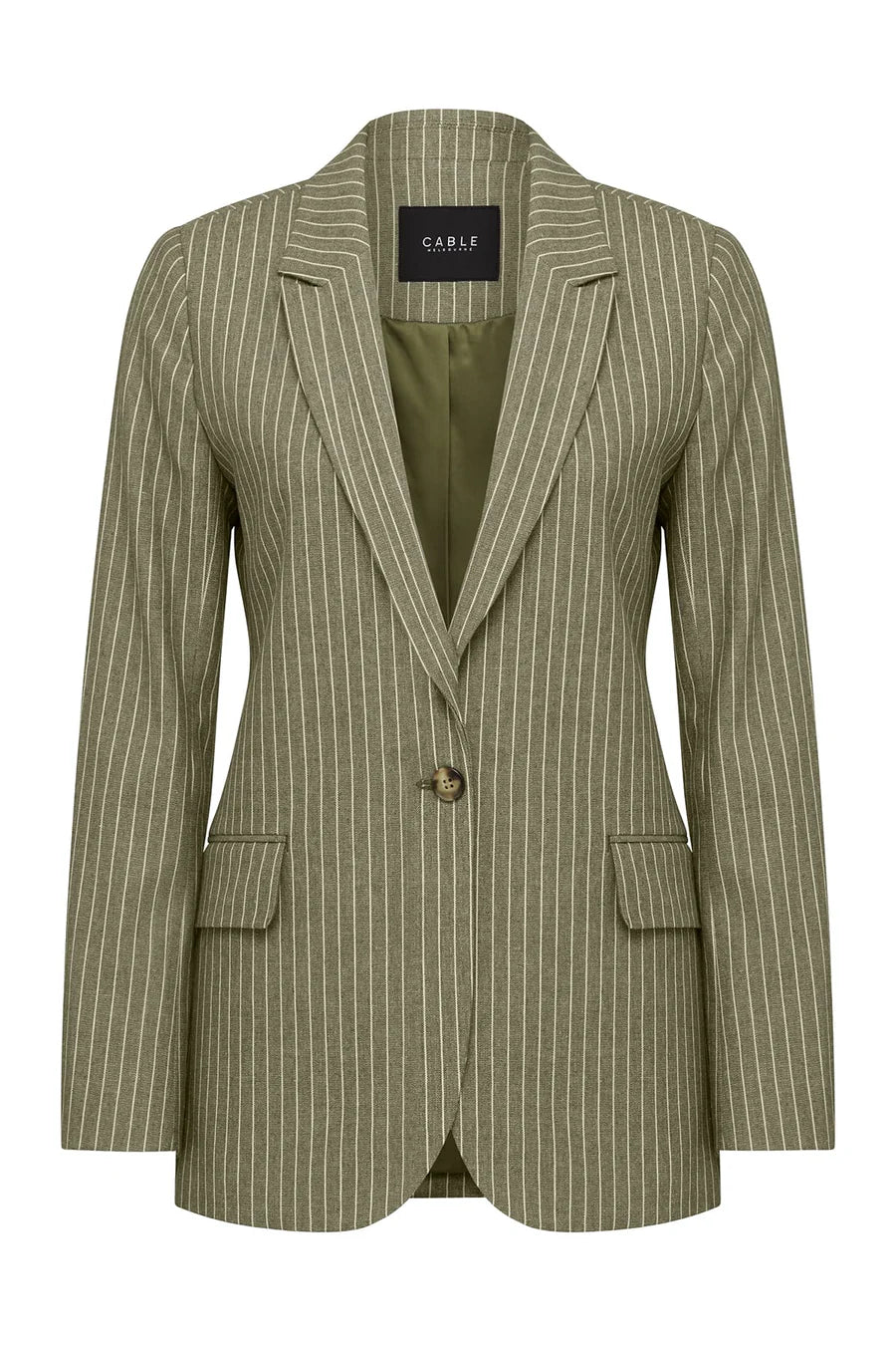 CABLE - Mosman Pinstripe Blazer - Sage Green Pinstripe