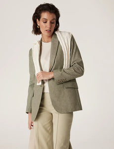 CABLE - Mosman Pinstripe Blazer - Sage Green Pinstripe