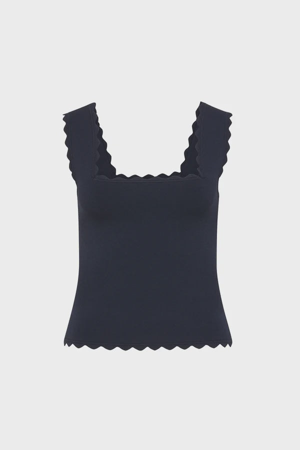 Villa Crepe Knit Scallop Tank Navy