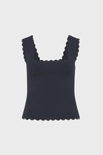Load image into Gallery viewer, Villa Crepe Knit Scallop Tank Navy
