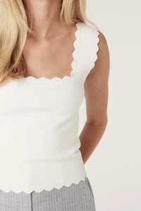 Villa Crepe Knit Scallop Tank White