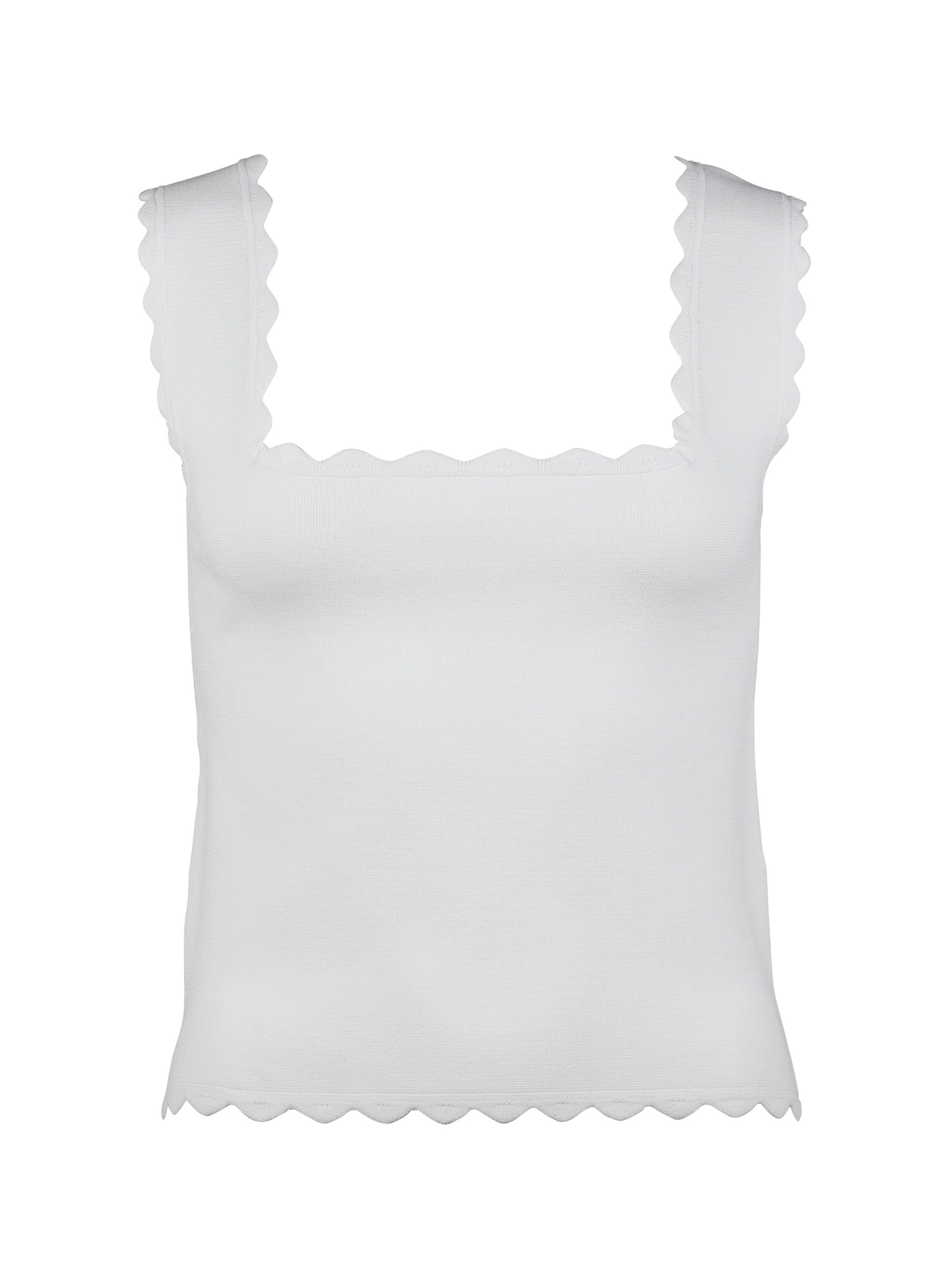 Villa Crepe Knit Scallop Tank White