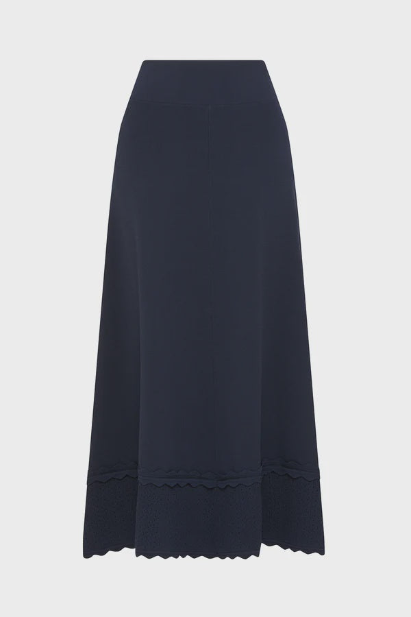 Villa Crepe Knit Scallop Skirt Navy