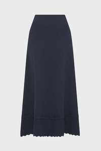 Villa Crepe Knit Scallop Skirt Navy