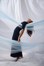 Load image into Gallery viewer, Villa Crepe Knit Scallop Skirt Navy
