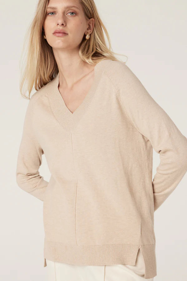 Cotton Cashmere V Neck Jumper Sand