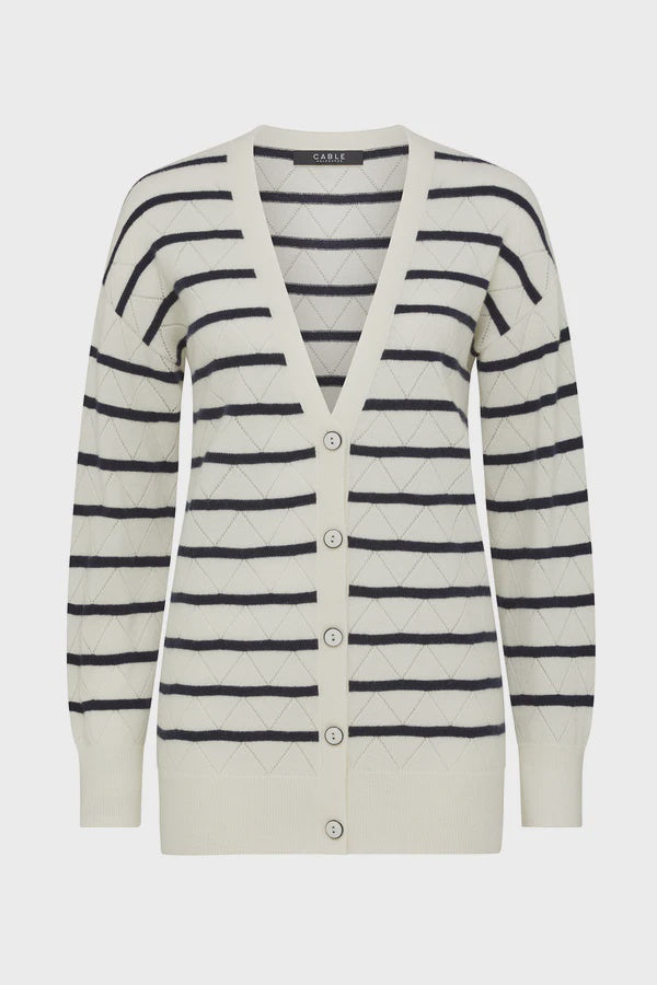 Cashwool Cardigan Navy Stripe