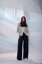 Load image into Gallery viewer, Cashwool Cardigan Navy Stripe
