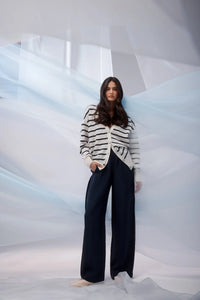 Cashwool Cardigan Navy Stripe