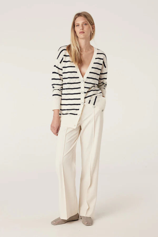 Cashwool Cardigan Navy Stripe