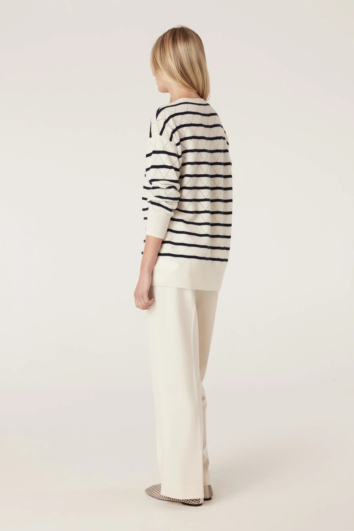 Cashwool Cardigan Navy Stripe