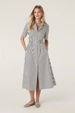 Load image into Gallery viewer, Lina Stripe Shirt Dress Navy Stripe
