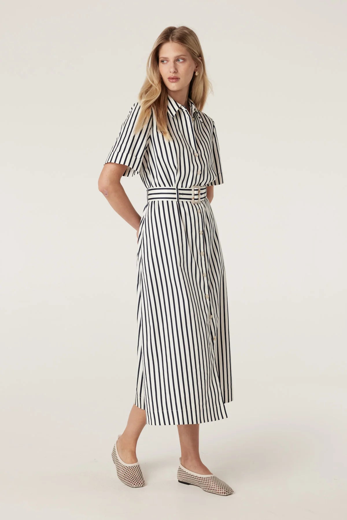 Lina Stripe Shirt Dress Navy Stripe