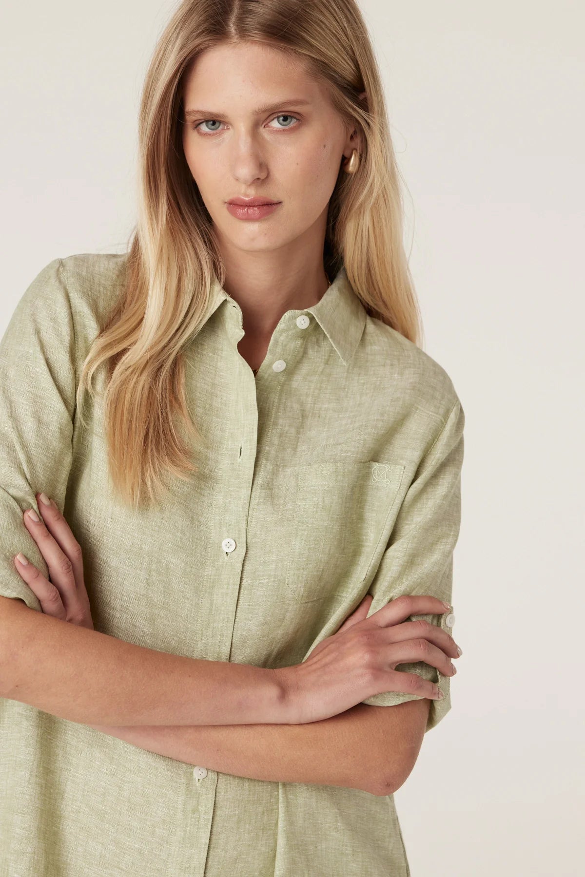 Pure Linen Shirt Dress Pistachio