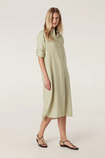 Load image into Gallery viewer, Pure Linen Shirt Dress Pistachio
