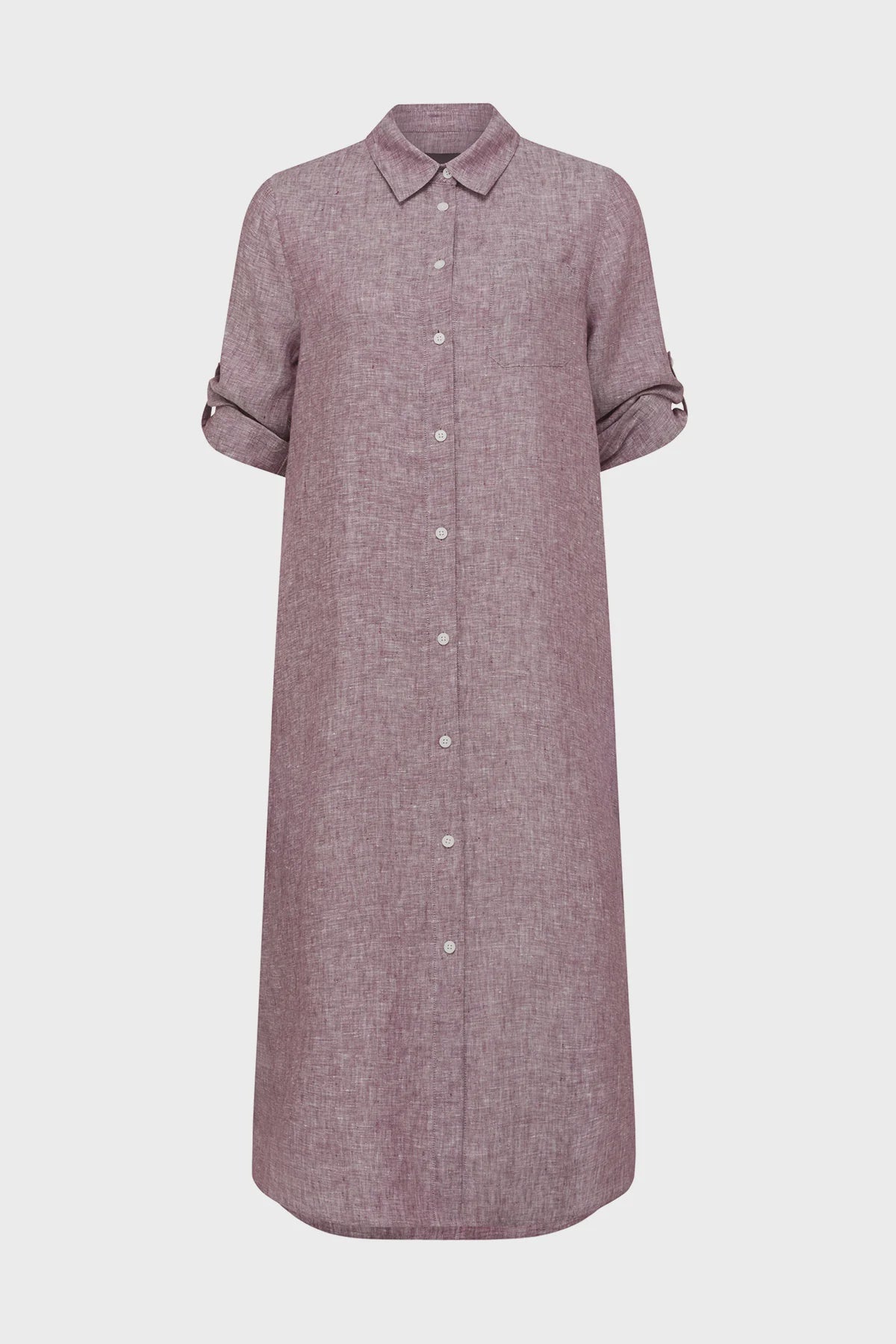 Pure Linen Shirt Dress Berry