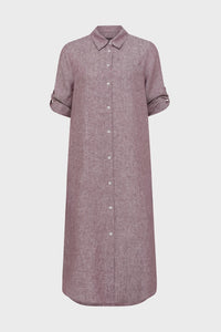 Pure Linen Shirt Dress Berry