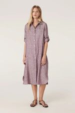 Load image into Gallery viewer, Pure Linen Shirt Dress Berry
