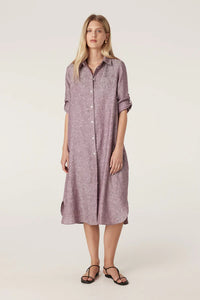 Pure Linen Shirt Dress Berry