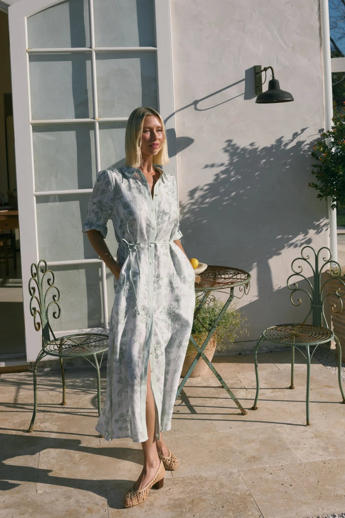 Avondale Linen Dress Palm Print