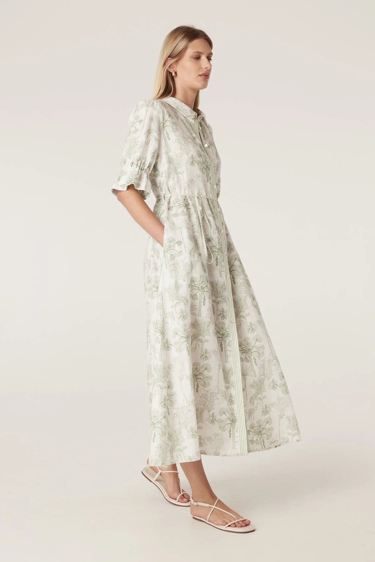 Avondale Linen Dress Palm Print