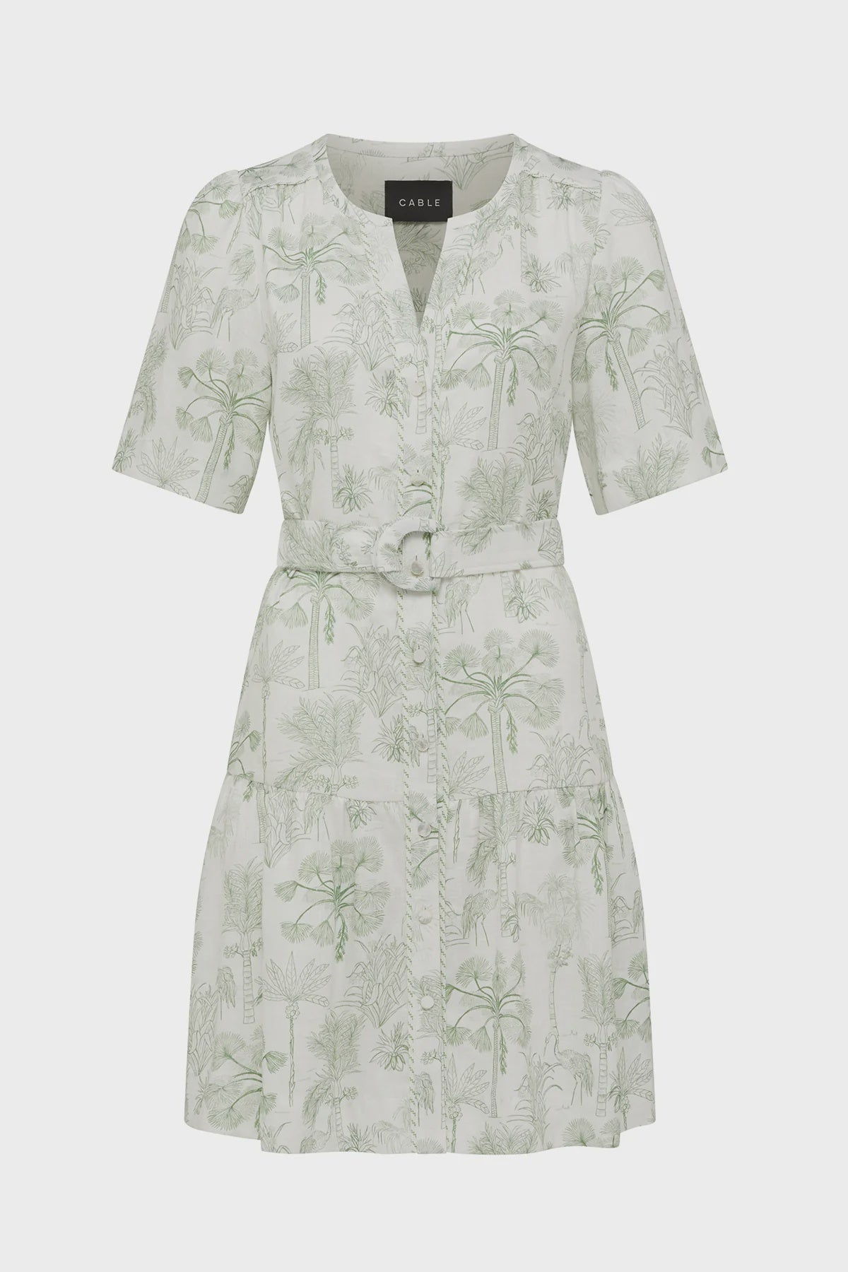 Gracie Linen Dress Palm Print