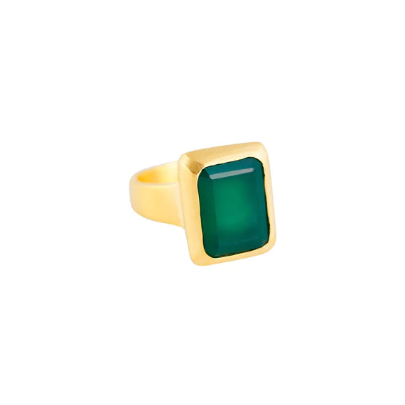 FAIRLEY - Green Agate Deco Cocktail Ring