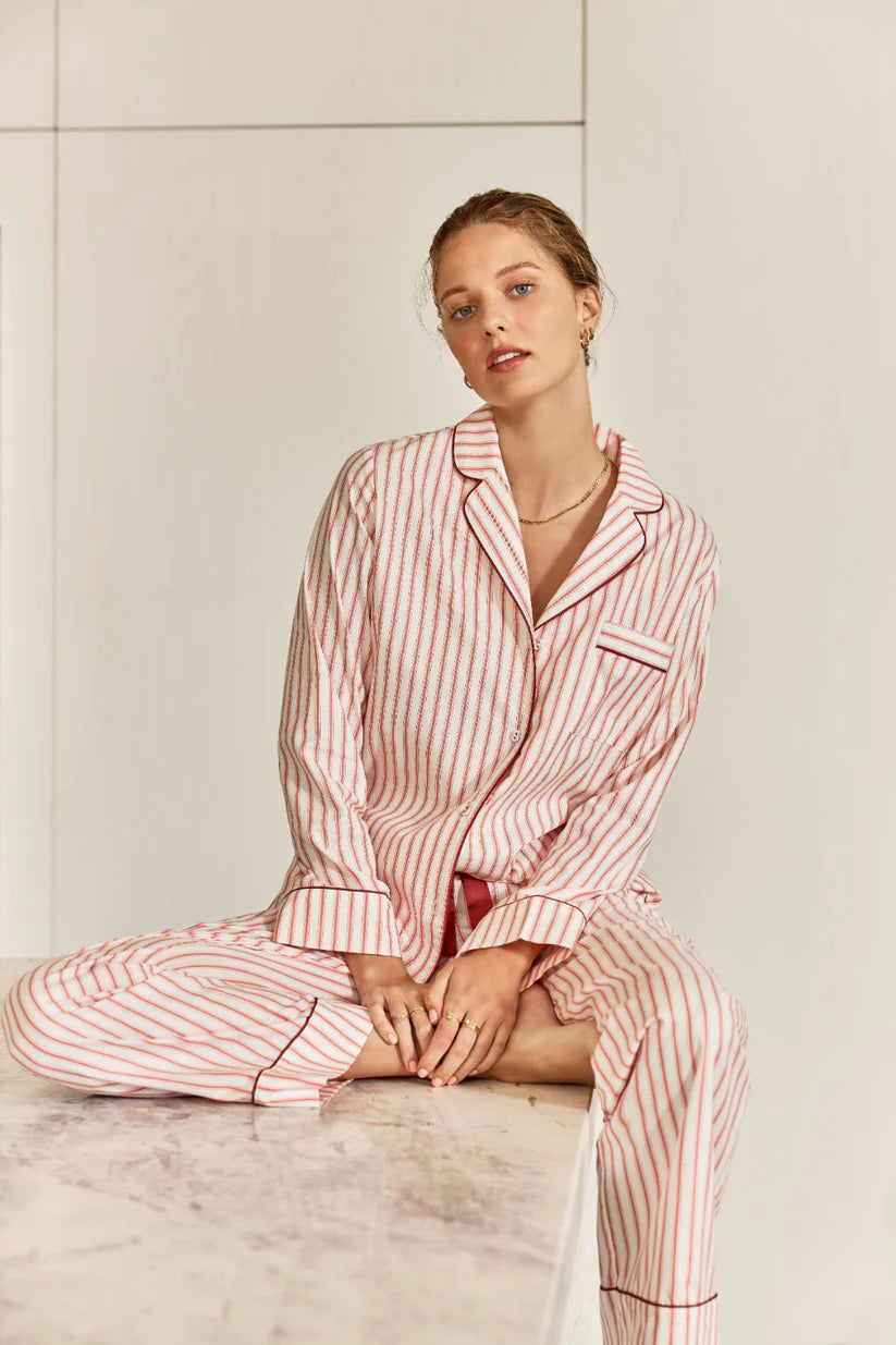 Gingerlilly Octavia Cotton Stripe PJ Burgundy Stripe