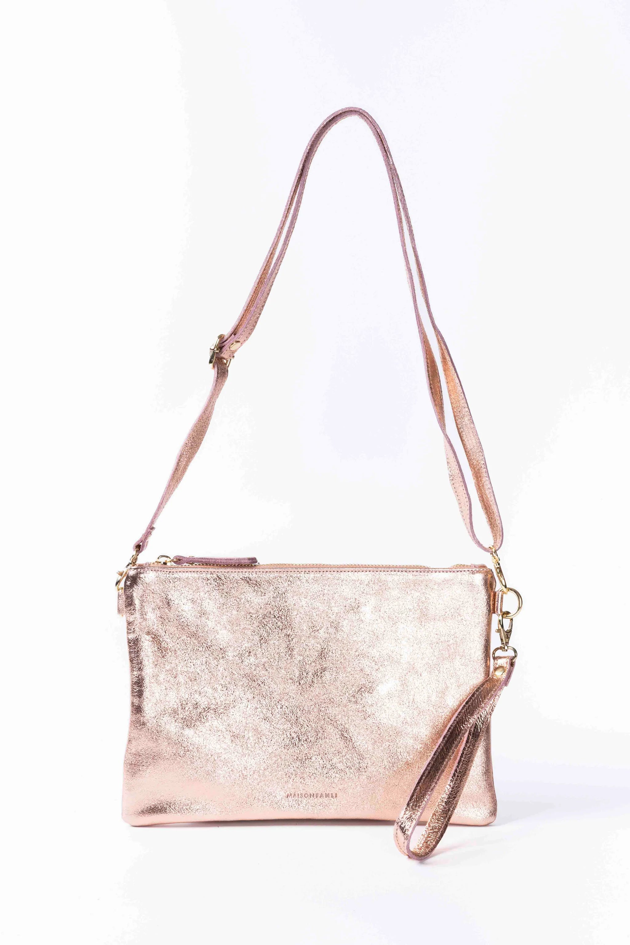 MAISON FANLI - Metallic Leather Crossbody - ROSE