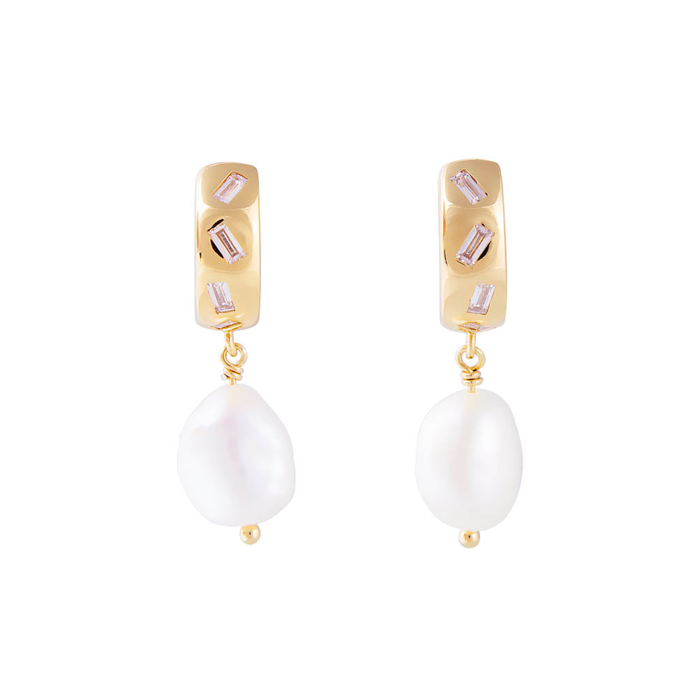 FAIRLEY Scatter Baguette Pearl Hoops