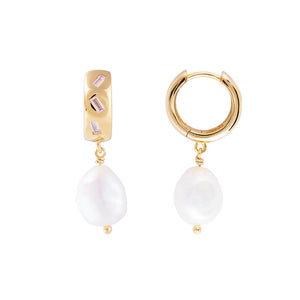 FAIRLEY Scatter Baguette Pearl Hoops