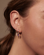 Load image into Gallery viewer, MURKANI - Huggie with Hanging Amethyst  Baguette in Sterling Silver

