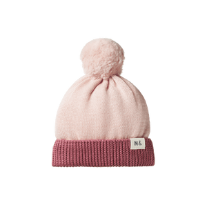 Nature Baby - ALPINE POM POM BEANIE - Rose Dust/Rhubarb