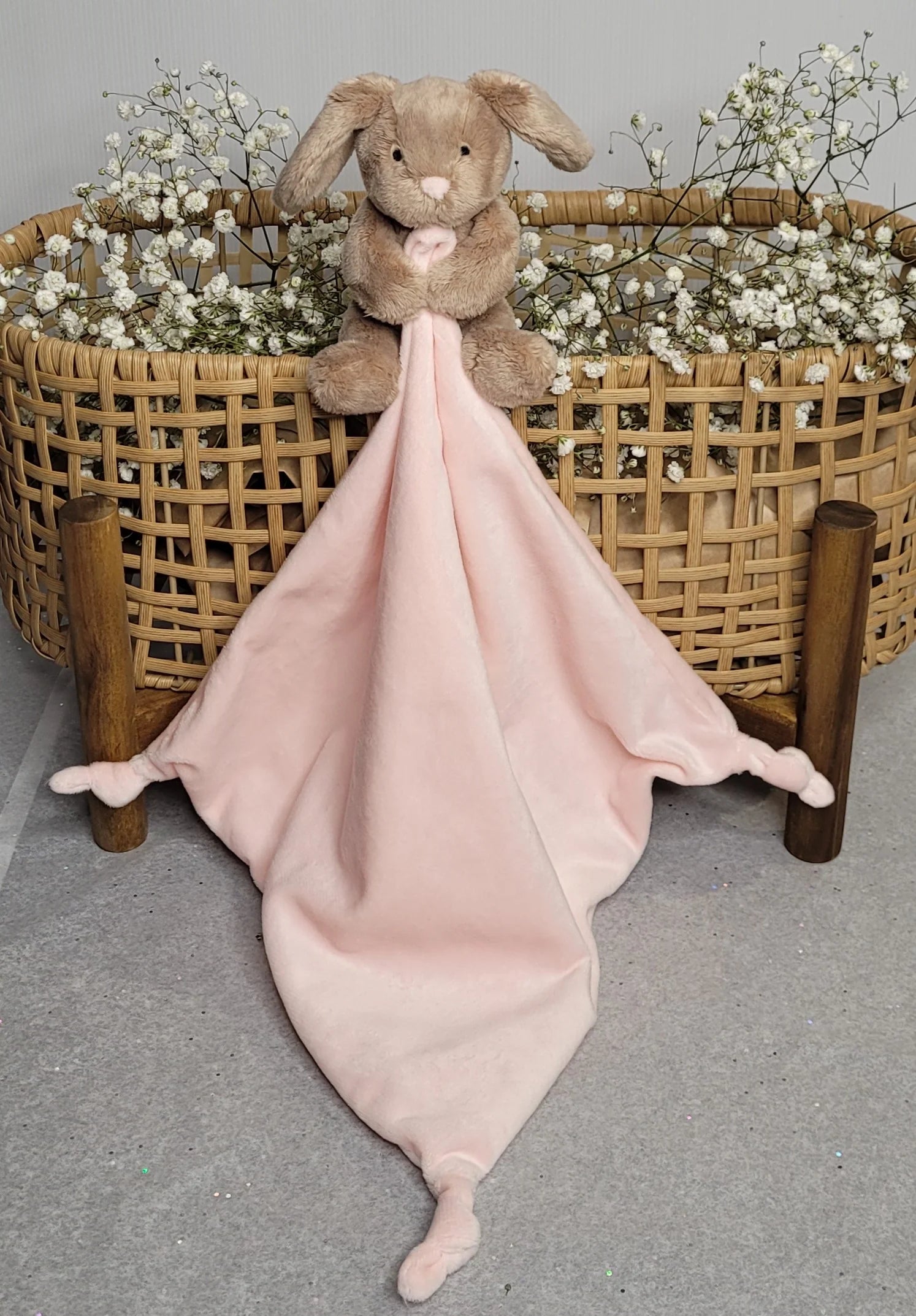 Petite Vous - Bella the Bunny with Pink Muslin Comforter Blanket