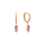Load image into Gallery viewer, MURKANI - Huggie with Hanging Pink Quartz Baguette in 18KT Yellow Gold Plate
