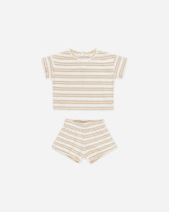 Quincy Mae TERRY TEE + SHORTS SET || OAT STRIPE IVORY