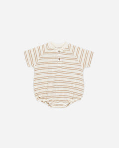 Quincy Mae TERRY HENLEY ROMPER || OAT STRIPE IVORY