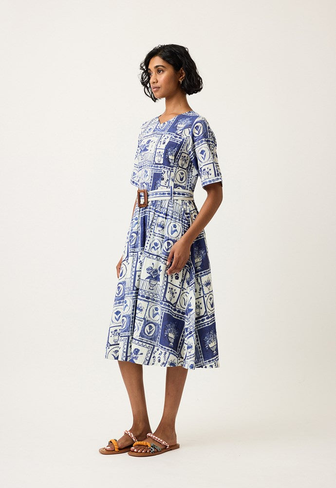Mona Short Sleeve Dress Lyon Tile