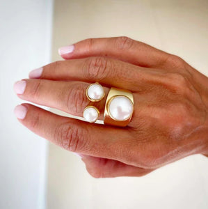 Fairley Double Pearl Ring - Gold