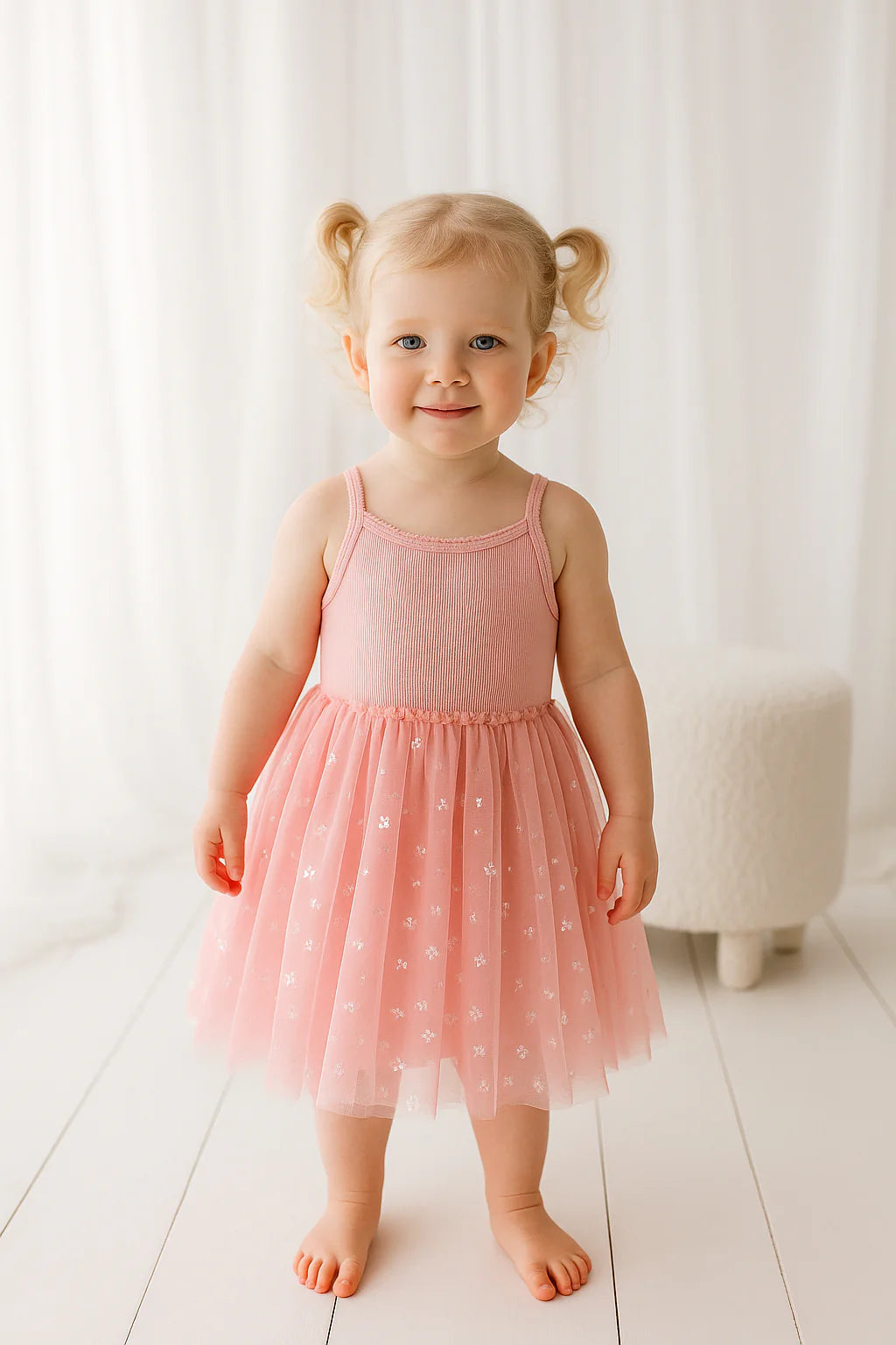 RIBBED TULLE DRESS